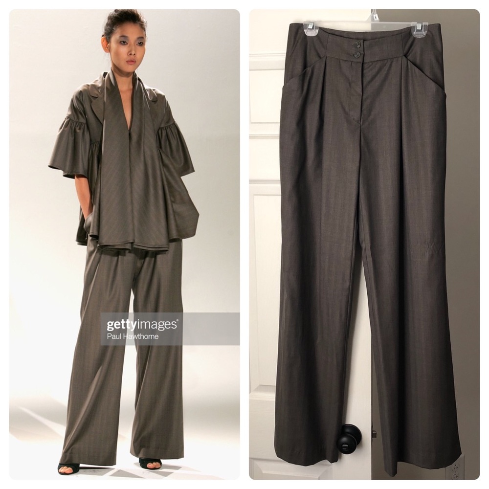 Runway Plaid Wide Leg Pleated Trouser Pants
